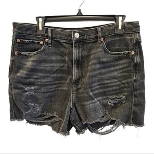 American Eagle Black Distressed Cutoff Denim High Rise Shorts Womens